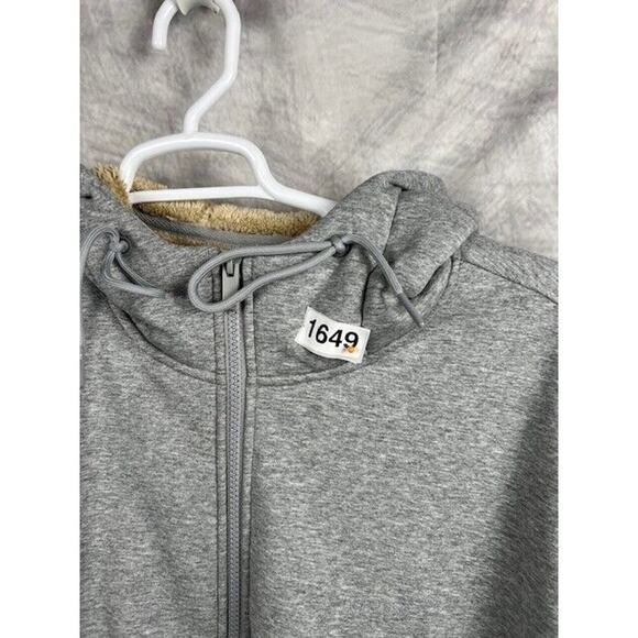 Men's Sweatshirt Jacket Sz XL Sherpa Lined Hoodie Pocket Warm Winter Light Gray - Picture 6 of 6